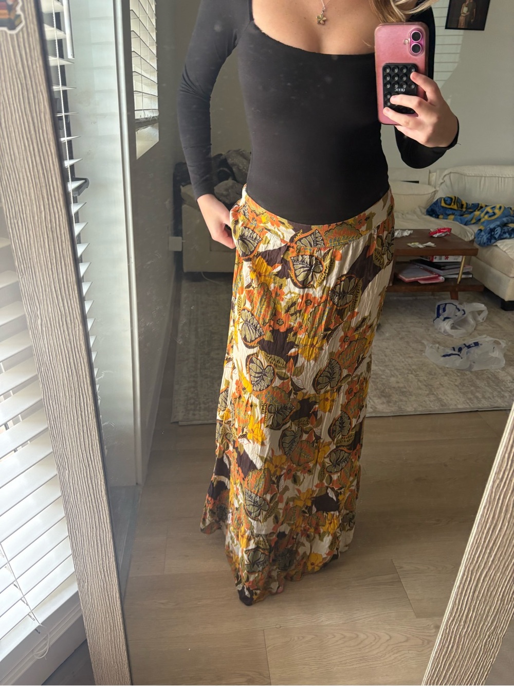Jessica Simpson Floral Maxi Skirt in Yellow, Brown, Orange